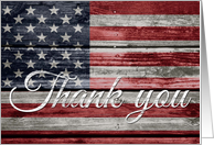 Veteran’s Day Thank You, American Flag on Distressed Wood card