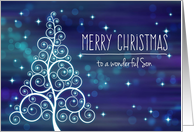 Merry Christmas Son, Swirled Tree & Bokeh Lights card