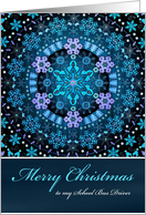 Merry Christmas School Bus Driver, Blue Boho Snowflake Design. card