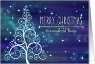 Merry Christmas Nurse, Swirled Tree & Bokeh Lights card