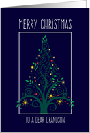 Merry Christmas Grandson, Colorful Tree Swirls card