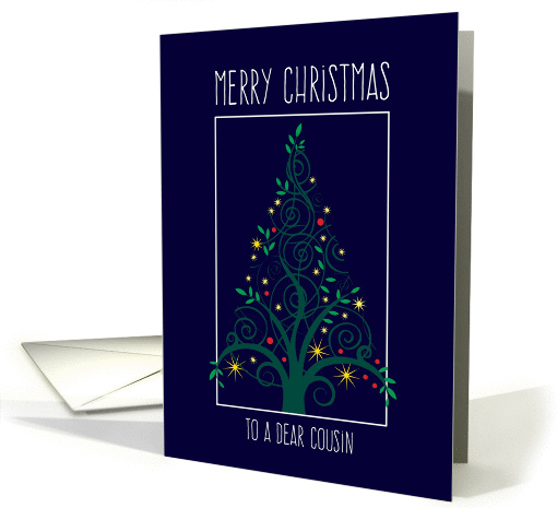 Merry Christmas Cousin, Colorful Tree Swirls card (1402572)
