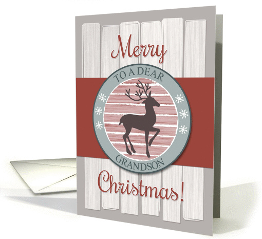 Merry Christmas Grandson with Rustic Fence & Reindeer card (1406092)