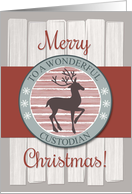 Merry Christmas Custodian with Rustic Fence & Reindeer card