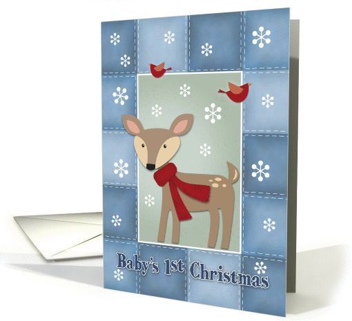 Baby's First Christmas, Whimsical Deer Patchwork Quilt card (1409140)