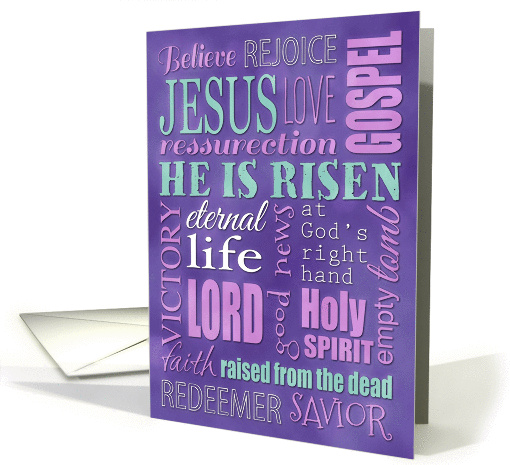 Easter Christian Word Collage, Purple and Blue card (1411154)
