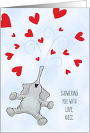 Niece Valentine’s Day Elephant, Showering You with Love card