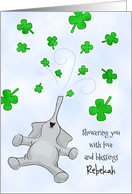 Custom Front, St. Patrick’s Day, Elephant & Shamrocks card