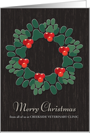 Customizable Christmas Card from Veterinarian with Paw Print Wreath card