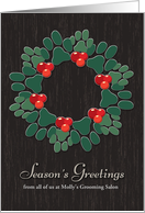 Customizable Seasons Greetings from Groomer with Paw Print Wreath card