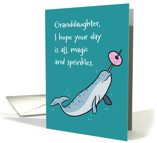 Granddaughter Birthday with Cute Narwhal and Sprinkle Donut card