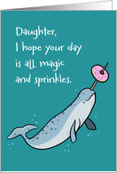 Daughter Birthday with Cute Narwhal and Sprinkle Donut card