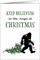 Keep Believing in the Magic of Christmas Bigfoot with Tree Lights card