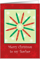 Merry Christmas Teacher, Crayon Wreath card