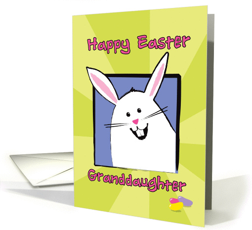 Happy Easter Granddaughter, White Bunny with Colorful Jellybeans card