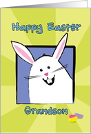 Happy Easter Grandson, White Bunny with Colorful Jellybeans card