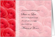 Matron of Honor Request Sister-in-Law, Wedding Roses and Lace Card