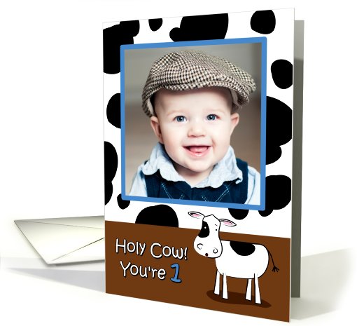 Holy Cow You're 1 Cowhide BirthdayPhoto card (912964)