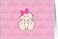 Birth Announcment, Baby Girl, Pitter Patter Little Feet Card