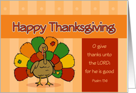 Cute Thanksgiving Patchwork Turkey, KJV Psalm 136 Card
