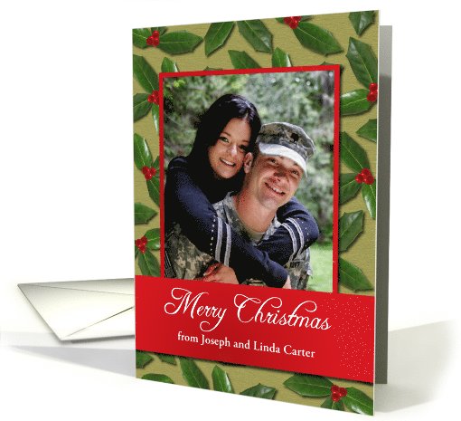 Merry Christmas, Holly Berries Customizable Photo card (963943)
