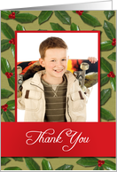 Thank You for Gift, Christmas Holly Berries Customizable Photo Card