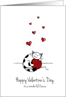 Happy Valentine’s Day - For fianc - Cute cat hugging yarn card