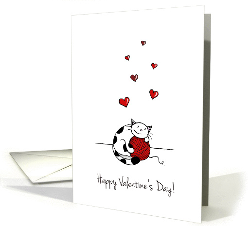 Happy Valentine's Day - General - Cute cat hugging yarn card (1414614)