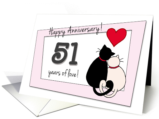 Happy 51st Wedding Anniversary - Two cats in love card (1415406)