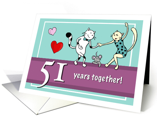 Happy 51st Wedding Anniversary - Two cats dancing card (1415450)