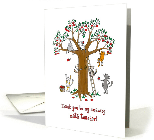 Thank you to math teacher, Cute cats climb apple tree card (1416204)