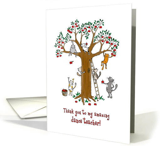 Thank you to dance teacher, Cute cats climb apple tree card (1416214)