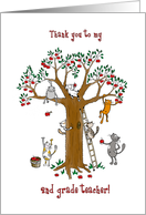 Thank you to grade 2 teacher, Cute cats climb apple tree card