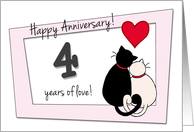 Happy 4th Wedding Anniversary - Two cats in love card