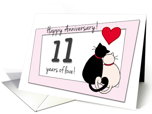 Happy 11th Wedding Anniversary - Two cats in love card (1417016)
