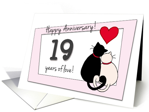 Happy 19th Wedding Anniversary - Two cats in love card (1417042)