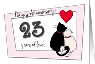 Happy 23rd Wedding Anniversary - Two cats in love card