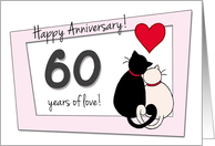 Happy 60th Wedding Anniversary - Two cats in love card