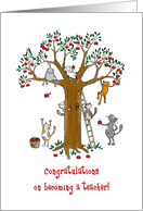 Congratulations on new job - Becoming a teacher - Cats in apple tree card