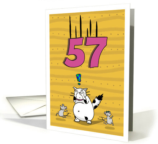 Happy 57th Birthday, Not over the hill just yet, Cat and mice card