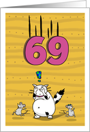 Happy 69th Birthday, Not over the hill just yet, Cat and mice card