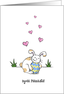 Hyvaa Paasiaista, Happy Easter in Finnish, Cute Bunny Rabbit with Egg card