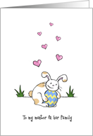 Happy Easter to mentor and family, Cute bunny rabbit hugs egg card