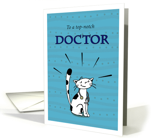 Happy National Doctors' Day, Holiday, Cat doctor with stethoscope card