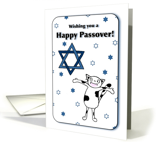 Wishing you a Happy Passover, Far away, Cat and Star of David card