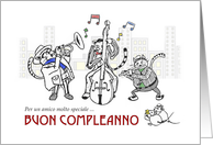 Happy Birthday in Italian, Buon Compleanno, Friend, Cats play music card