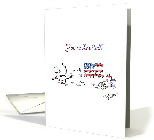 Fluffy the Cat celebrates July 4th - Party invitation card (826705)