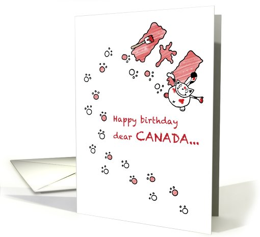 Fluffy the cat paints Canadian flag - Canada Day Birthday card