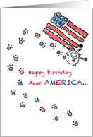 Cat paints American flag - Independence Day July 4th Birthday card