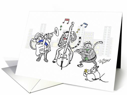 Three cats in concert - Thank you to music teacher card (828898)
